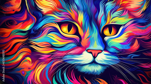 Psychic Waves  Aus der Fantasie in einer vertr  umten und spirituellen Erscheinung entstandene Visualisierung in Form einer farbenfrohen Katze