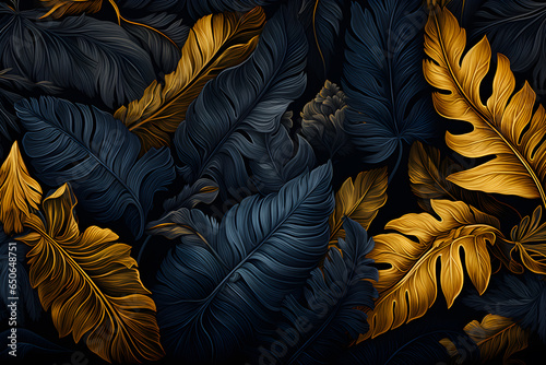 Tropical black and gold background with monstera leaves. Vector illustration  Ai Generated