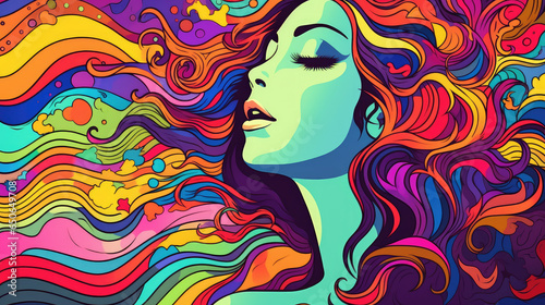 Psychic Waves  Aus der Fantasie in einer vertr  umten und spirituellen Erscheinung entstandene Visualisierung in Form von einer farbenfrohen  entspannten Frau