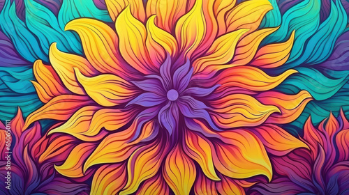 Psychic Waves: Aus der Fantasie in einer verträumten und spirituellen Erscheinung entstandene Visualisierung in Form von farbenfrohen Sonnenblumen photo
