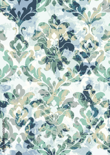 Watercolor sprayed antique damask carpet model