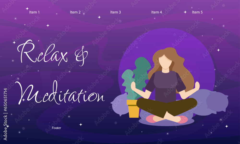 Landing Page Web Template Relaxing And Meditation Yoga Girl Abstract Background Night Sky With Fog And Stars Beautiful Lines And Sparkles Pink Purple Vector Design Landing Page Web Template Relaxing And Meditation Yoga Girl Abstract Background Night Sky With Fog And Stars Beautiful Lines And Sparkles Pink Purple Vector Design