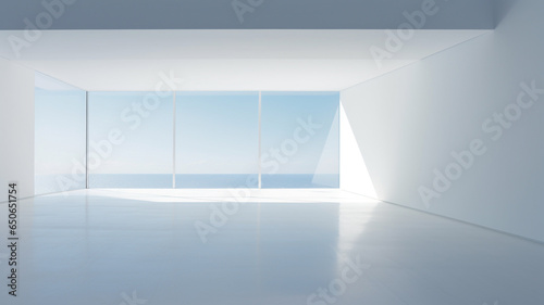 Interior design of a white spacious room in the morning