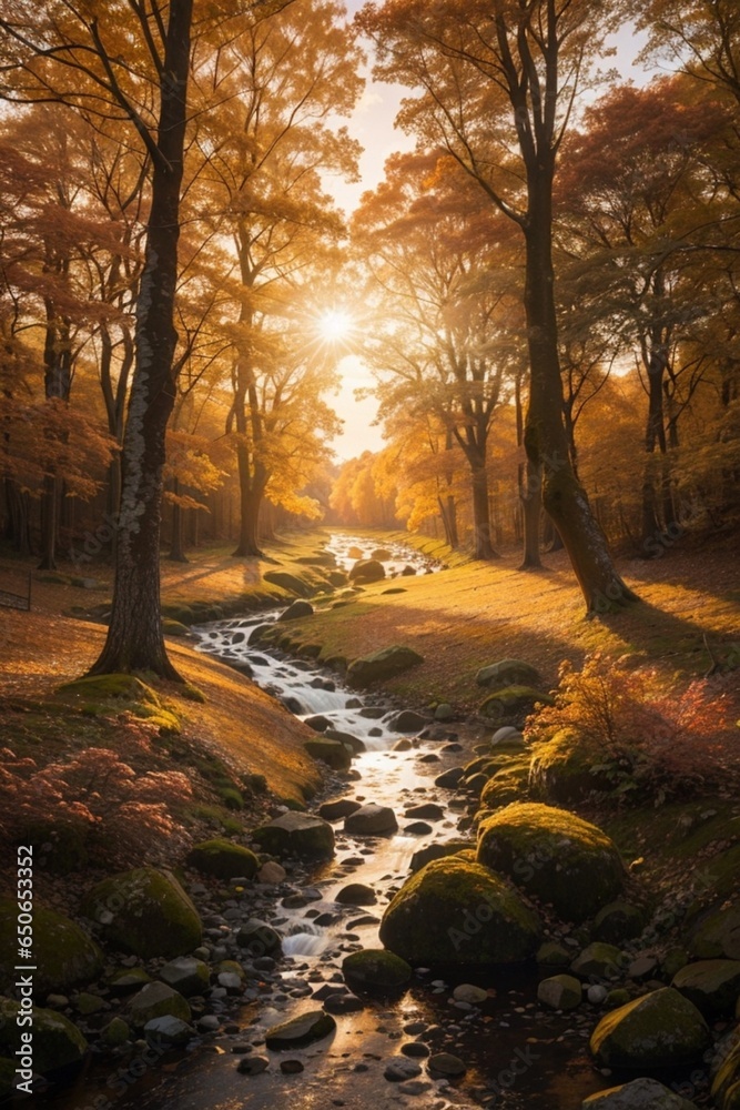 sunset in the woods