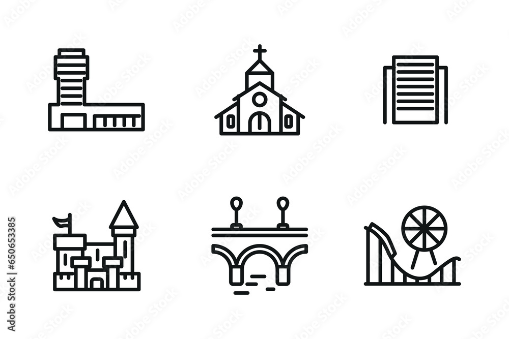 Building Icons Pack. Thin line architecture icons set. 