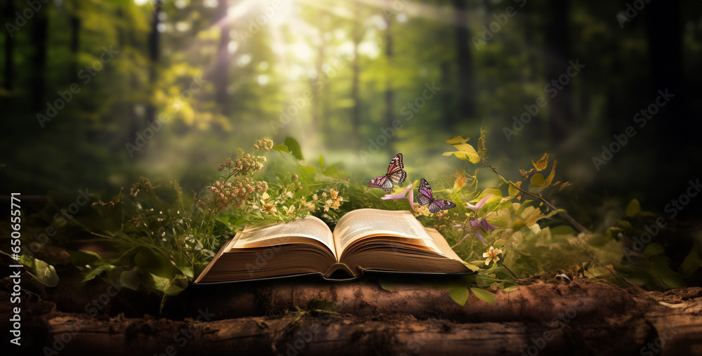 book in the forest, nature books in beautiful hd wallpaper - obrazy, fototapety, plakaty 