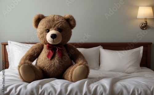 teddy bear sitting on bed