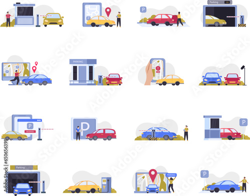 Parking Flat Colored Icon Set