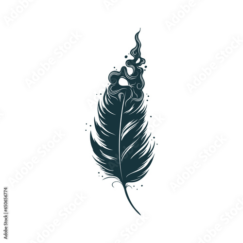 Black magic feather isolated on  white background. Hand drawn vector illustration.