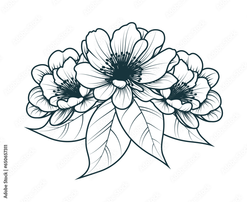 Hand drawn flowers isolated on white. Boho style concept for wedding invitation, greeting card, branding, coloring book page. Vector illustration, line art. Hand drawn flowers isolated on white. Boho style concept for wedding invitation, greeting card, branding, coloring book page. Vector illustration, line art.
