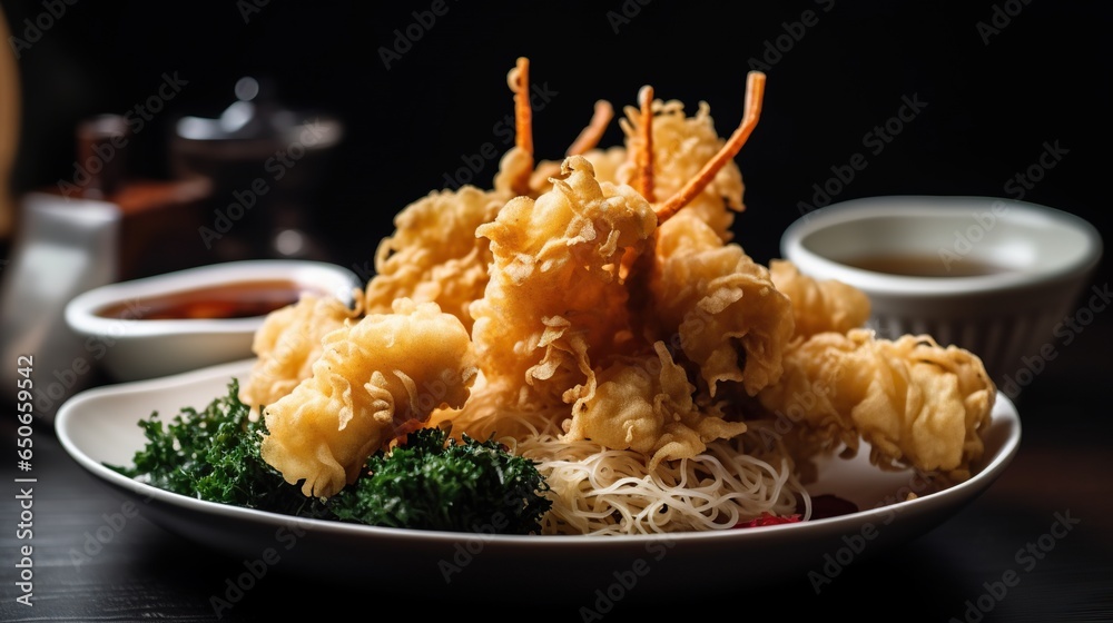 Crispy Delights Photo of a Plate of Flavorful Tempura Prawns, a Scrumptious Seafood Sensation Crispy Delights Photo of a Plate of Flavorful Tempura Prawns, a Scrumptious Seafood Sensation