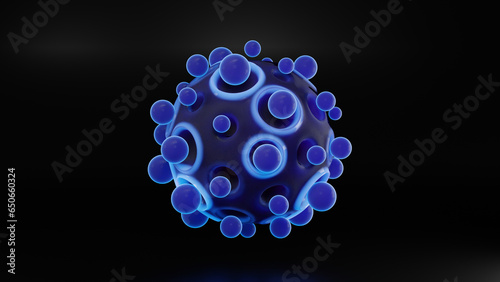 3d rendering. Abstract 3d illustration of a large sphere and many small balls around the core. Image for background  splash screen and other abstract compositions.