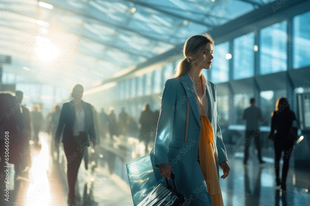 people walking in the subway or airport hall people walking in the subway or airport hall