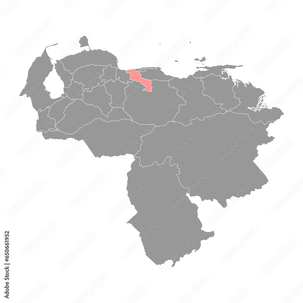 Aragua state map, administrative division of Venezuela.