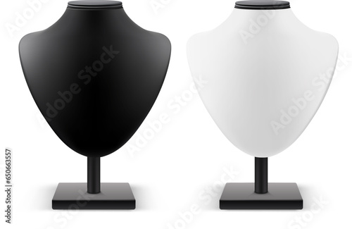 White and black mannequins against a white background, perfect for highlighting jewelry elegance. Realistic vector