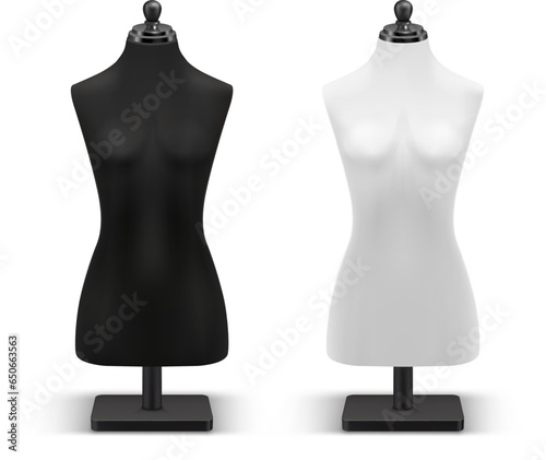 White and black mannequins against a white canvas, perfect for highlighting jewelry elegance. Realistic vector