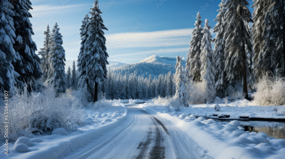 Winter road in the mountains. Winter landscape. Carpathians, Ukraine, Europe. Winter road in the mountains. Winter landscape. Carpathians, Ukraine, Europe.