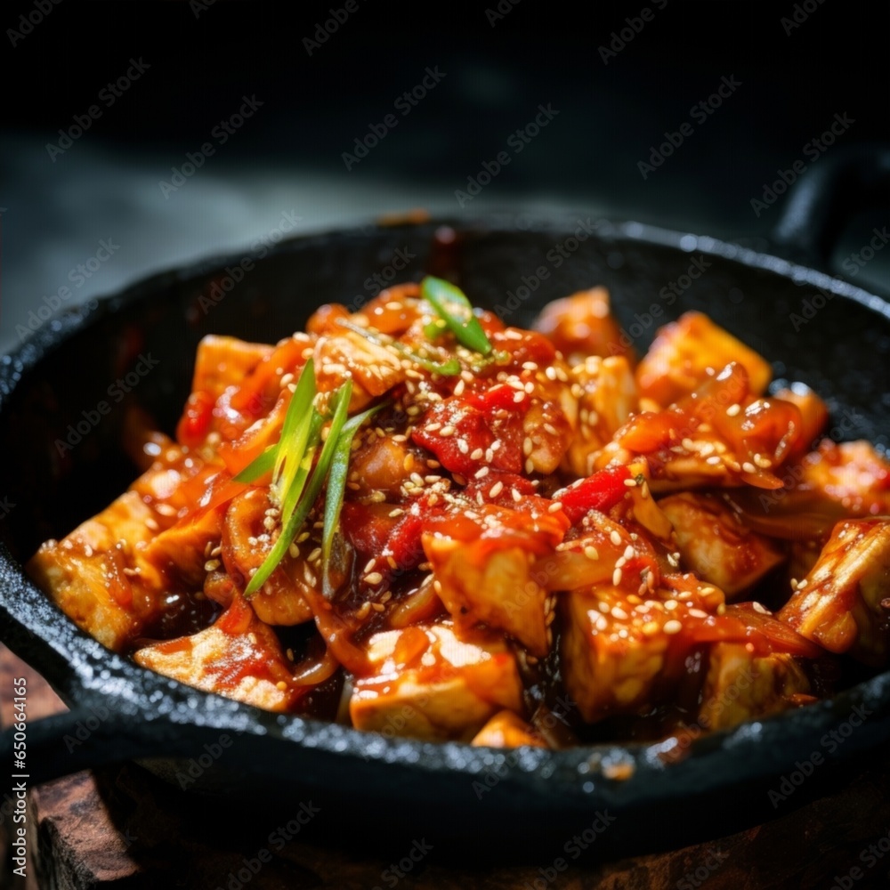 hot tofu served in a bamboo steaming basket with a sprinkling of spring onions hot tofu served in a bamboo steaming basket with a sprinkling of spring onions