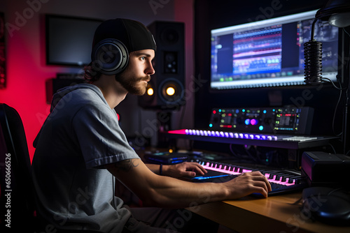Content producer and streamer in his home media studio in front of his computer © Patrick Helmholz