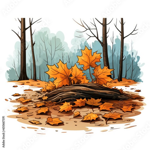 Crisp autumn leaves rustle underfoot in cartoon style on a white background