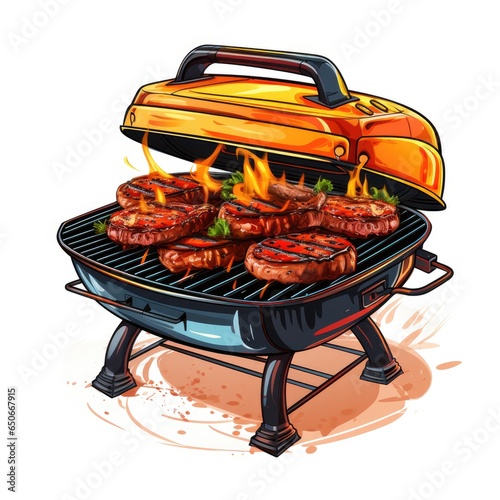 Cooking meat in cartoon style on a white background