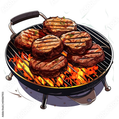 Cooking meat in cartoon style on a white background