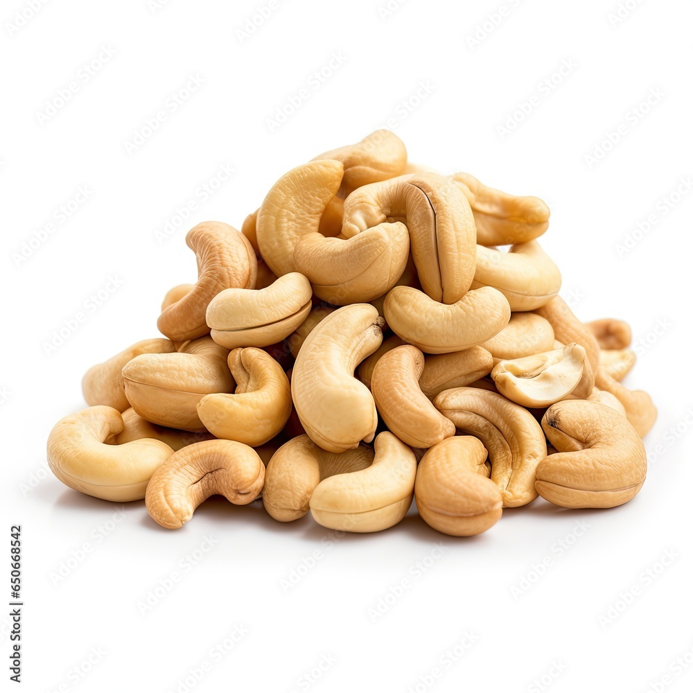 close-up of cashew nuts on white background close-up of cashew nuts on white background