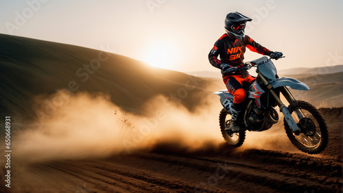 Motocross driver with mx bike on a dirt track. Extremely detailed and realistic high resolution concept design illustration