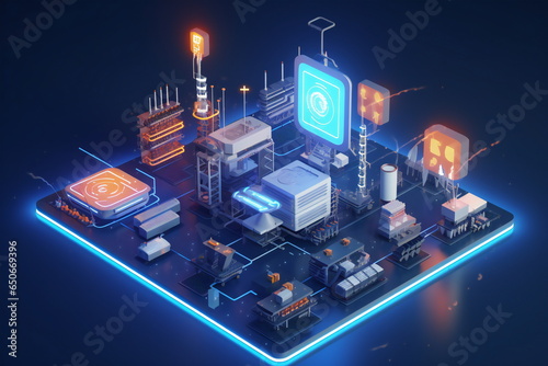 3D Illustration: Utilizing Smart Devices for Production in the Industrial IoT or Internet of Things Context, Enabling Control and Automation with 5G Network Infrastructure