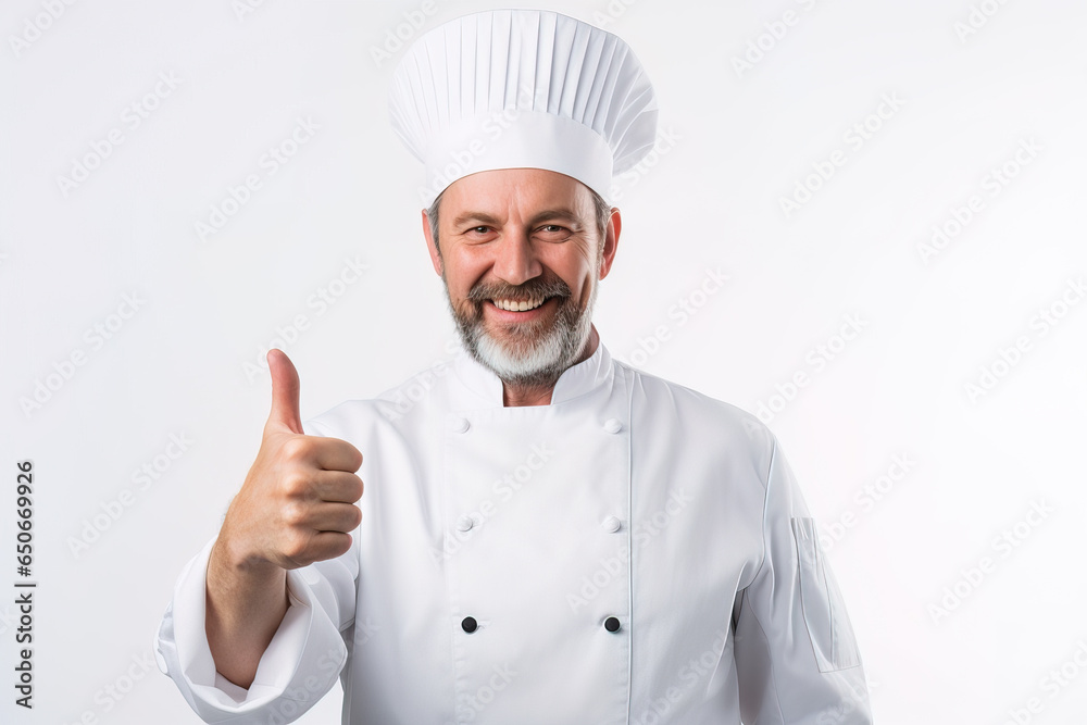 chef in uniform smiling showing thumb up chef in uniform smiling showing thumb up
