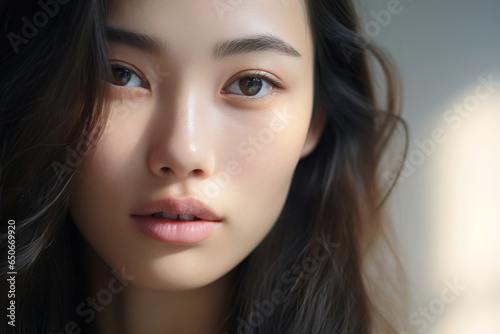 Extreme close of beautiful natural Asian woman face