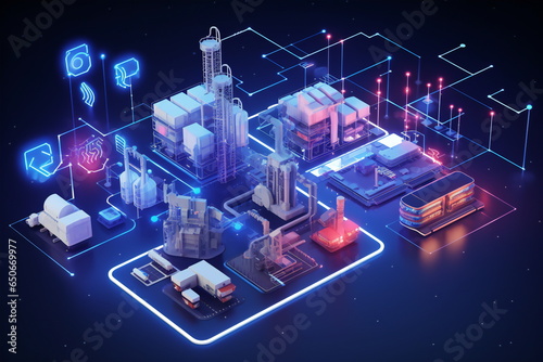 3D Illustration: Utilizing Smart Devices for Production in the Industrial IoT or Internet of Things Context, Enabling Control and Automation with 5G Network Infrastructure