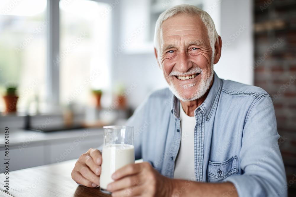 Senior man holding a glass of fresh milk in his hand Senior man holding a glass of fresh milk in his hand