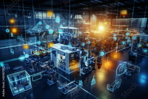 3D Illustration: Utilizing Smart Devices for Production in the Industrial IoT or Internet of Things Context, Enabling Control and Automation with 5G Network Infrastructure