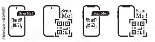 Qr code scan icon. Scan me on smartphone icon, vector illustration