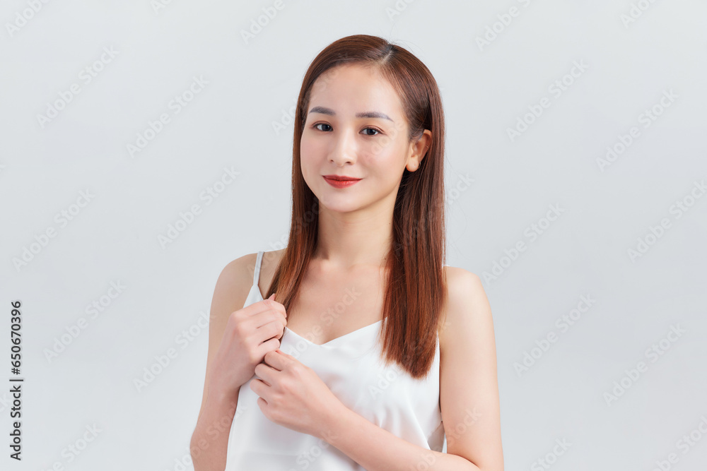 Banner of beauty asian woman with fair perfect healthy glow skin h isolated on white, Banner of beauty asian woman with fair perfect healthy glow skin h isolated on white,