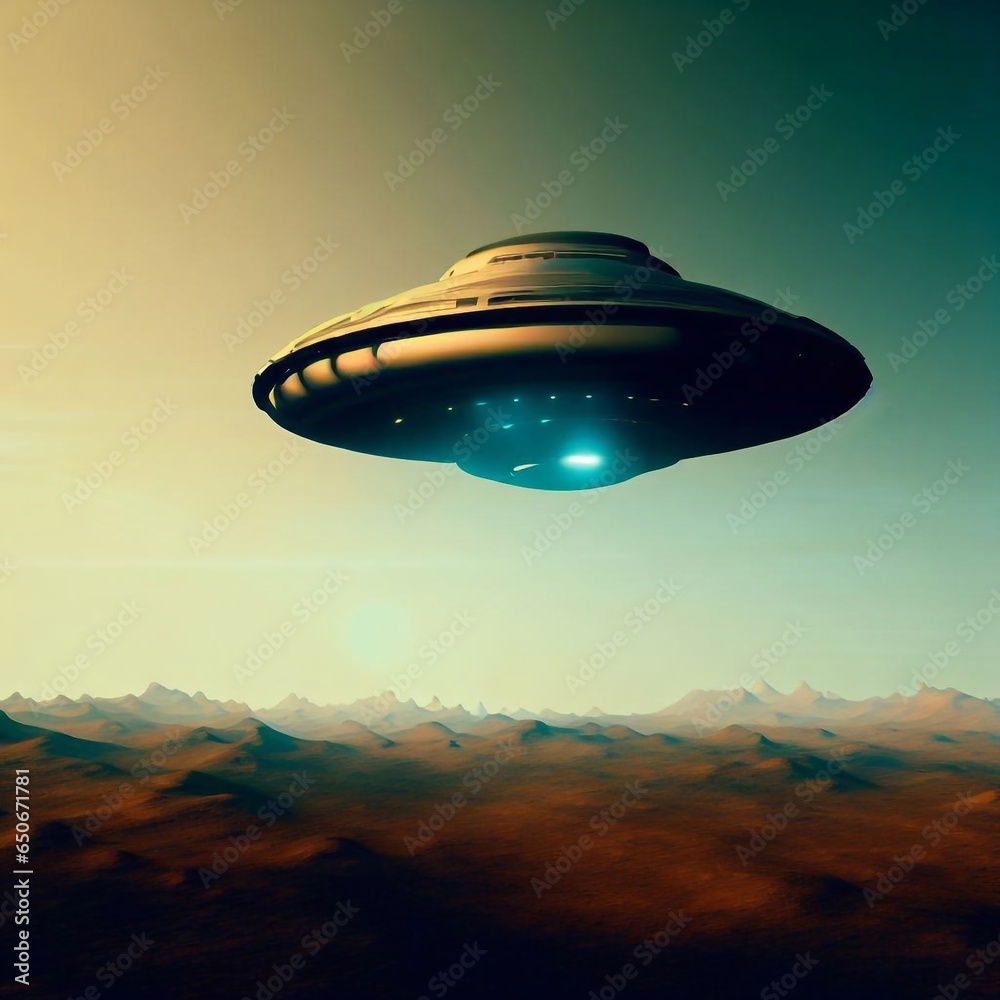 UFO über der Wüste schwebend