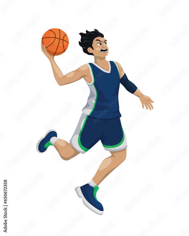 Men basketball character vector illustration ball sports player basket boy game people sports playing action athlete play jump cartoon competition