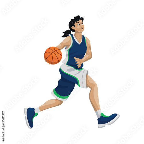 Woman basketball character vector illustration ball sports player basket boy game people sports playing action athlete play jump cartoon competition