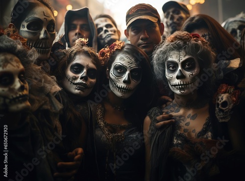 A group of people in costumes of the dead at the Dia de los Muertos festival © cherezoff