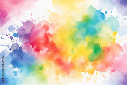 Background of rainbow colored watercolor paint drops on paper