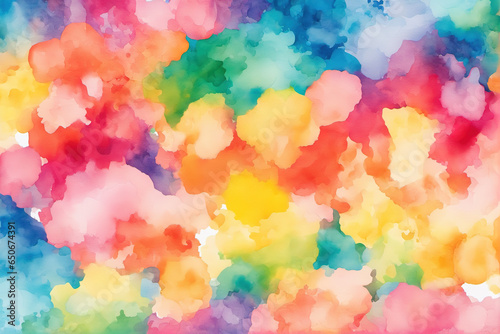 Background of rainbow colored watercolor paint drops on paper