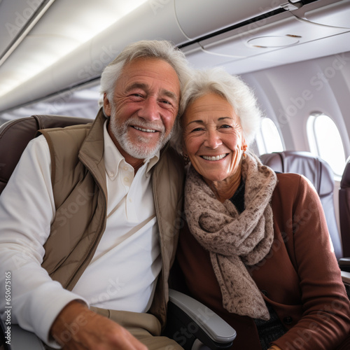 Agile seniors are at the airport to prepare for their trip, AI generated