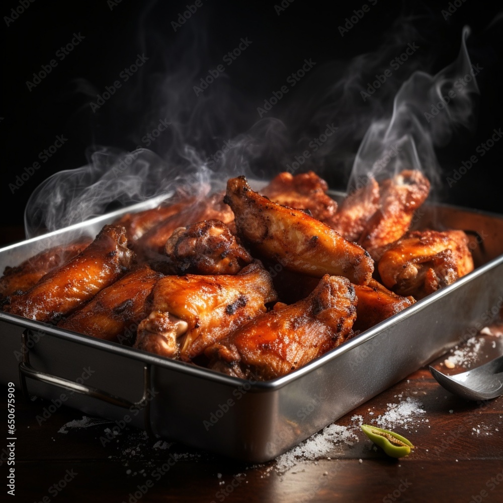 Hot chicken wings in the tray