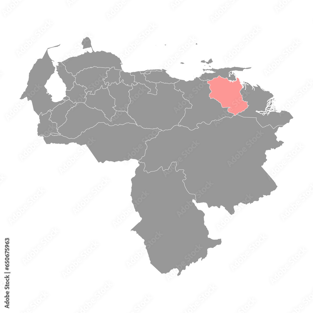 Monagas state map, administrative division of Venezuela.