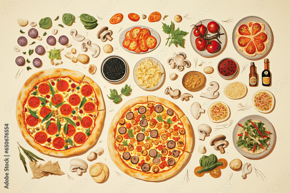 llustration of an delicious pizza varieties. llustration of an delicious pizza varieties.