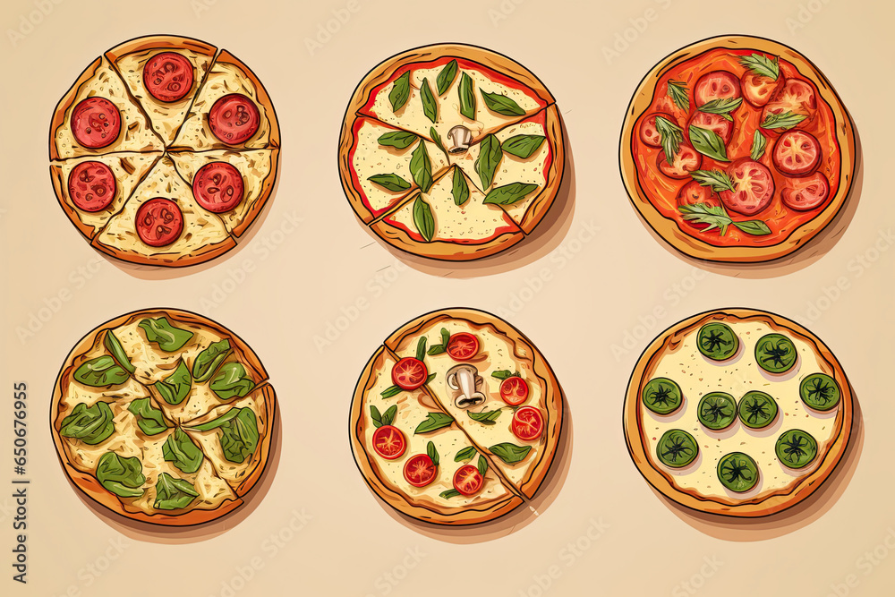 llustration of an delicious pizza varieties. llustration of an delicious pizza varieties.