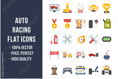 Auto Racing Flat Icons