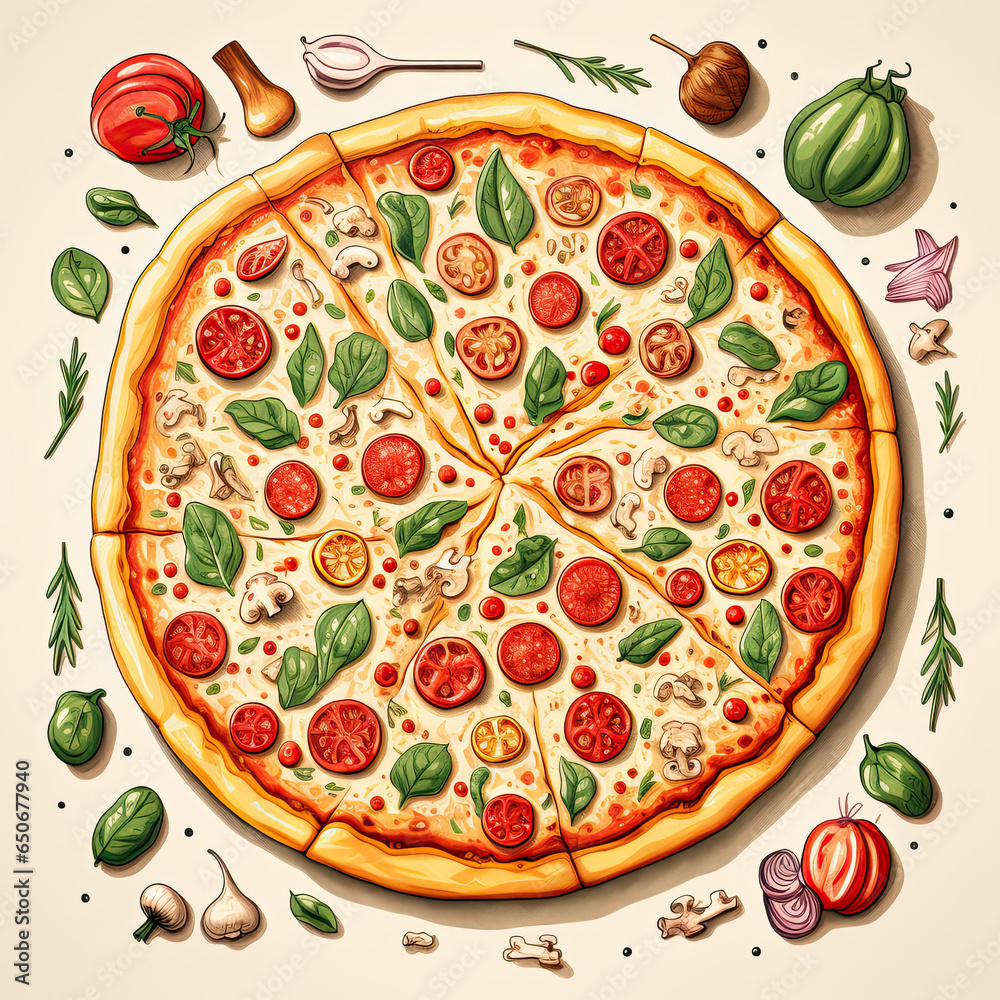 llustration of an delicious pizza varieties. llustration of an delicious pizza varieties.