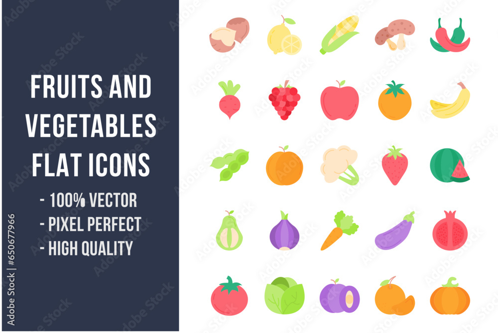Fruits and Vegetables Flat Icons